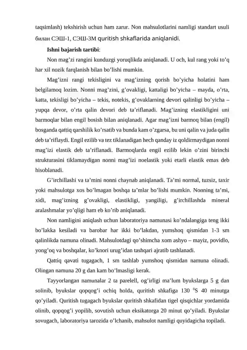 NON MAHSULOTLARINING ORGANOLEPTIK KO’RSATKICHLARINI ANIQLASH 2
