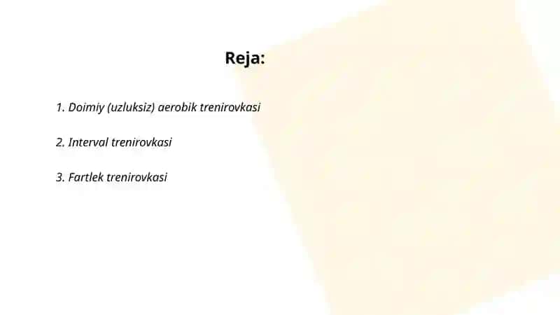 Doimiy (uzluksiz) aerobik trenirovkasi 2