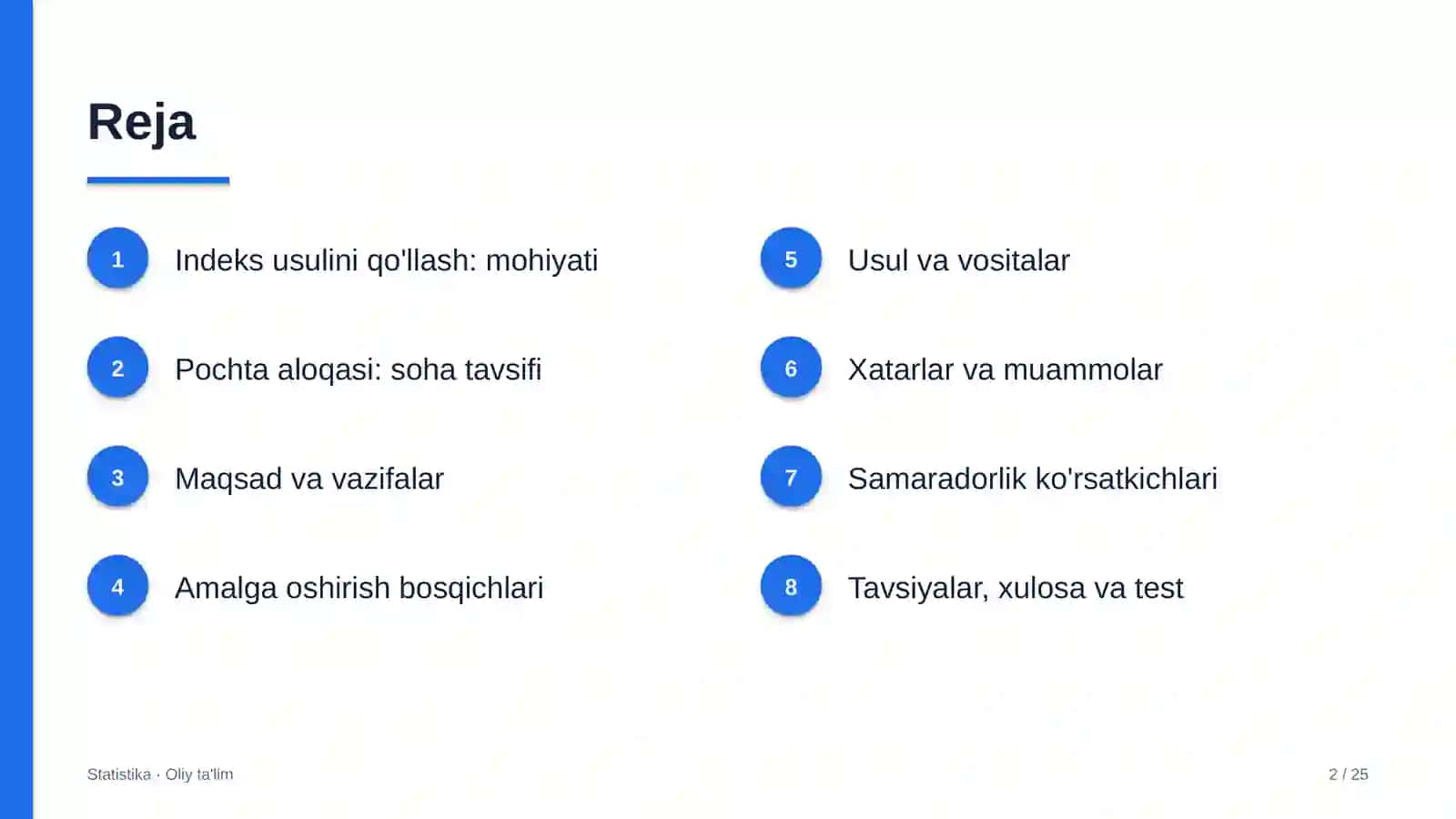 pochta aloqasida indeks usulini qo'llash 6242 2