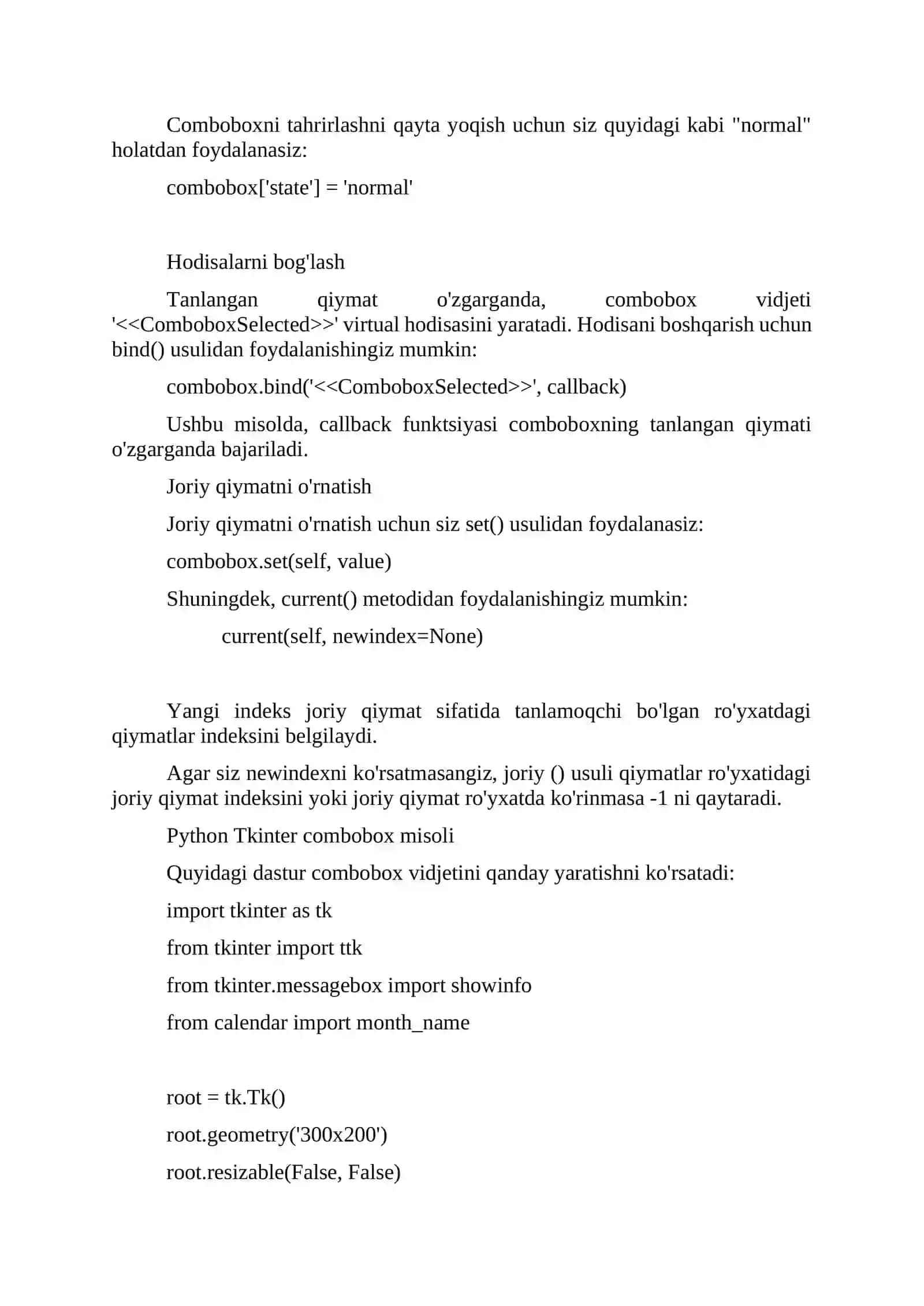 Tkinter Combobox 2