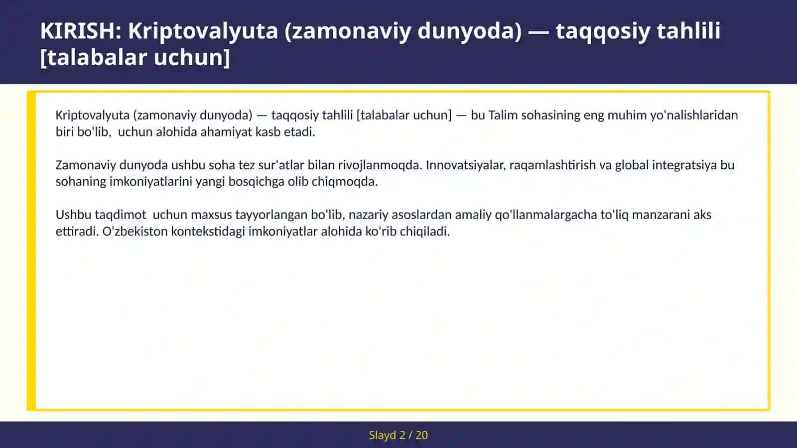 Kriptovalyuta (zamonaviy dunyoda) — taqqosiy tahlili [talabalar uchun] 2