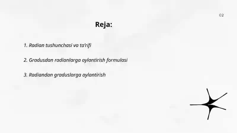 Burchakning radian o’lchovi 2