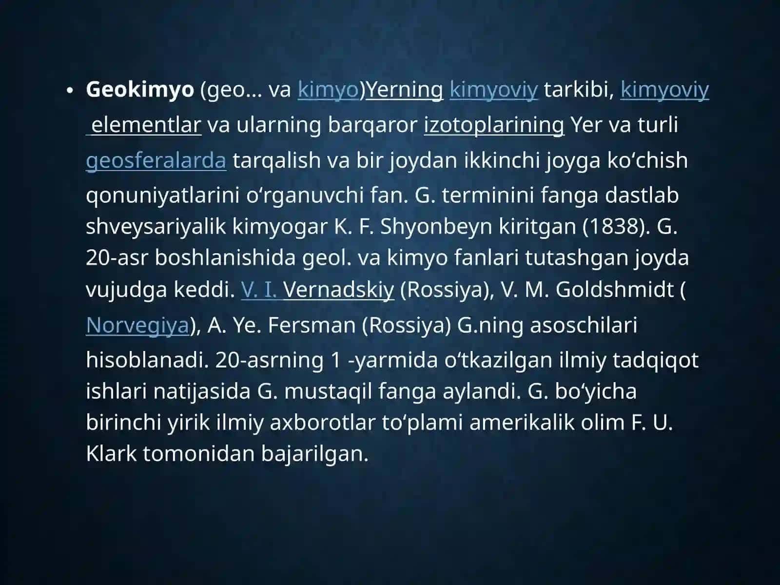 Geokimyo fanining rivojlanishida fanga asos solgan olimlar 2