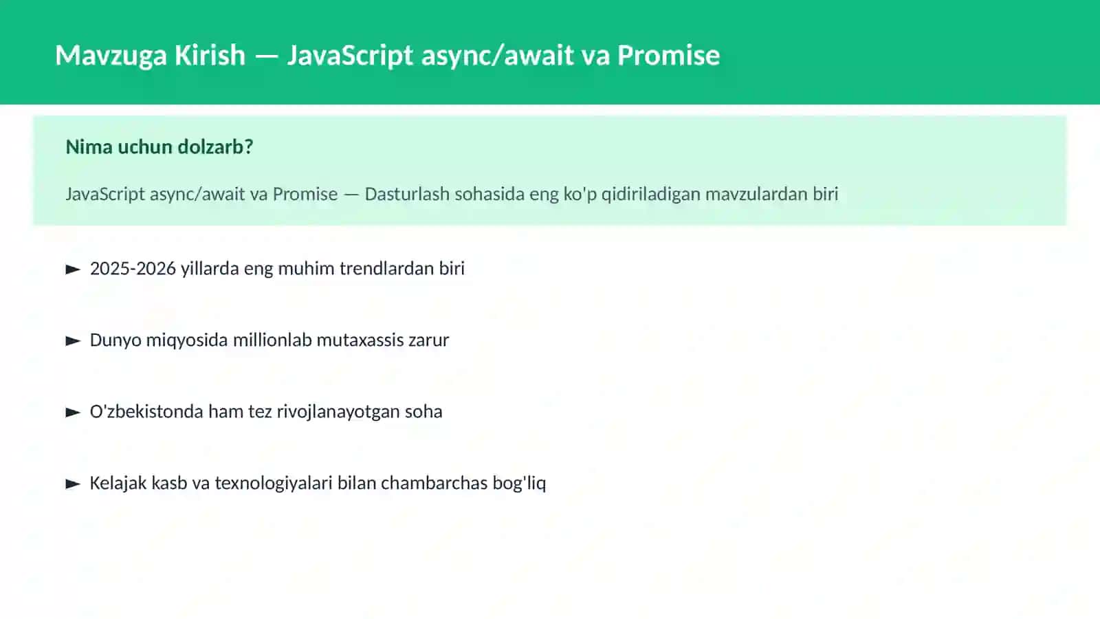 JavaScript async/await va Promise 2