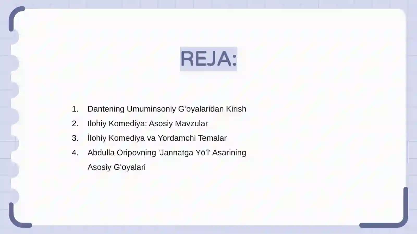 Dantening "Ilohiy komediya" va Abdulla Oripovning "Jannatga yoʻl " asarlaridan umuminsoniy gʻoyalar 2