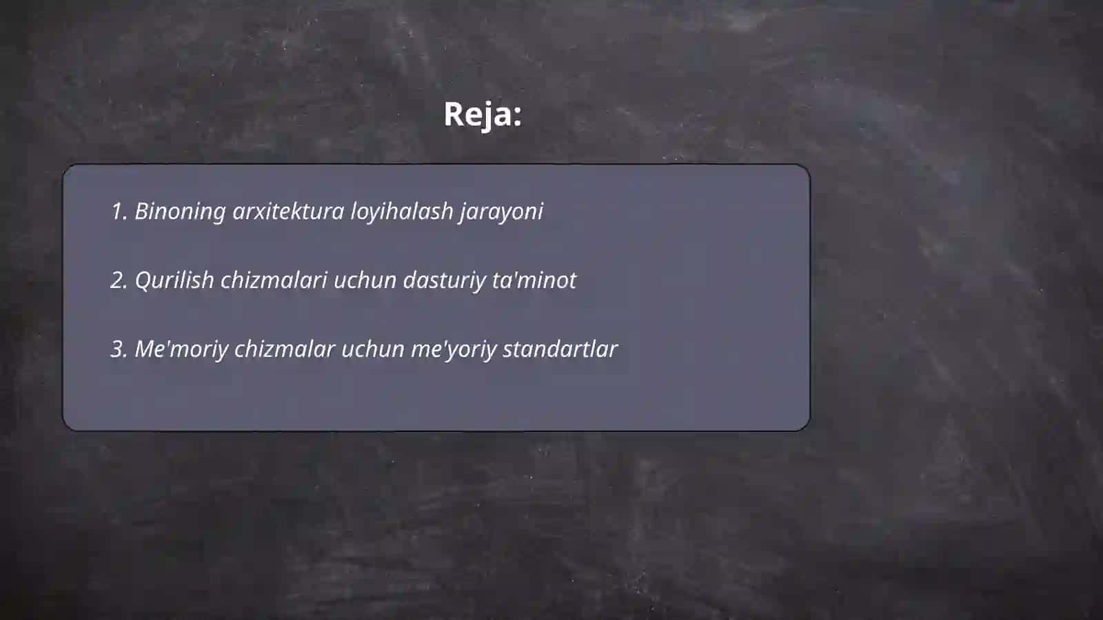 Binolarning arxitektura qurilish chizmalarini chizish hamda meyoriy adabiyotlar 2