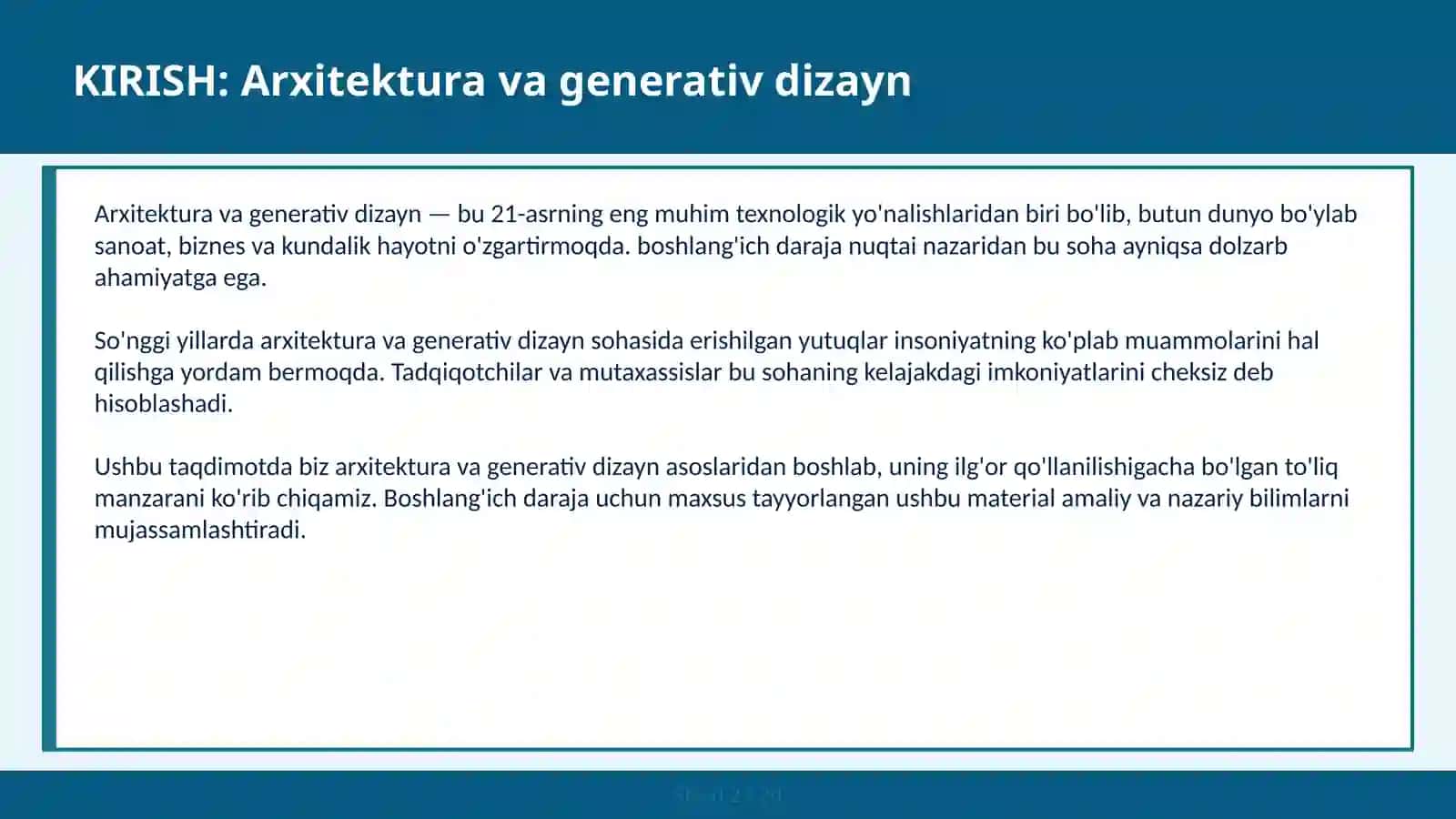 ARXITEKTURA VA GENERATIV DIZAYN 2