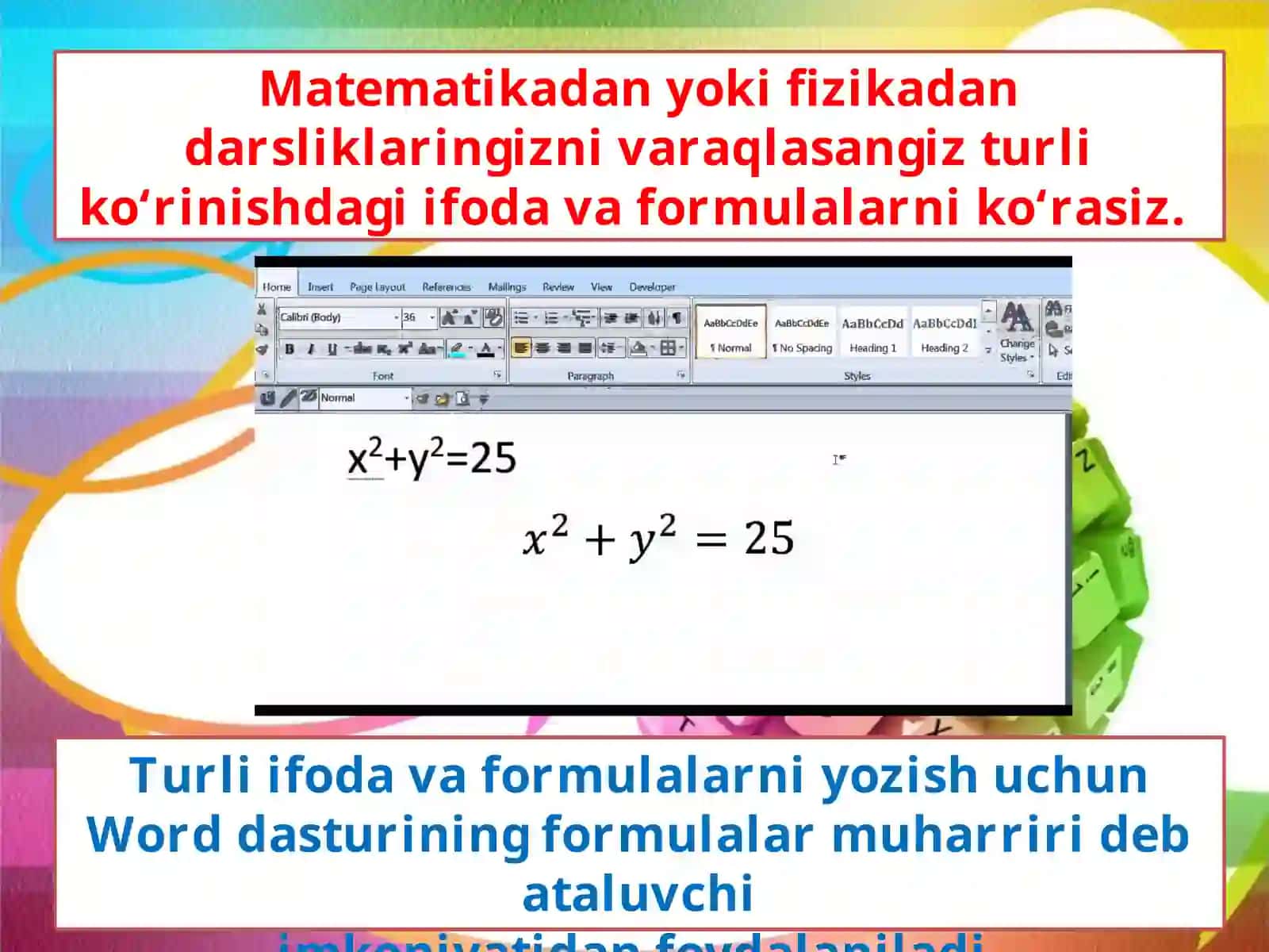 Wordda formulalar yozish 2