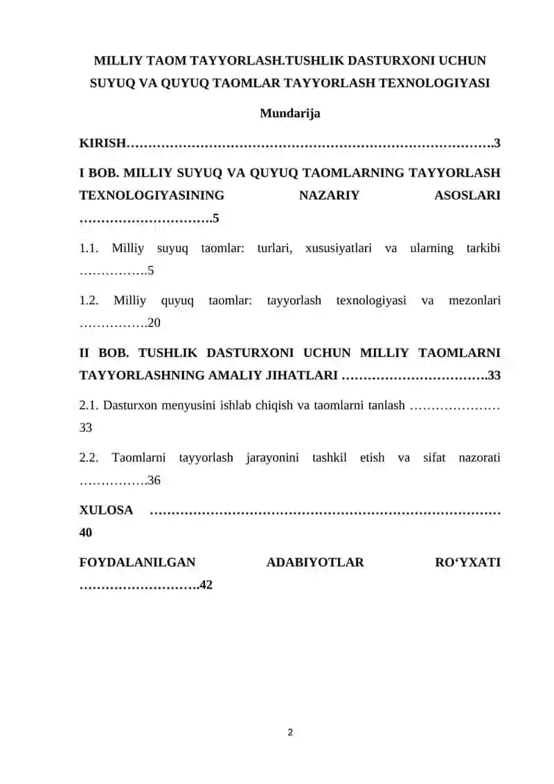 MILLIY QADRIYAT VA ANʼANALAR ORQALI O‘QUVCHILARNI TARBIYALASH MAQSADI MILLIY TAOM TAYYORLASH.TUSHLIK DASTURXONI UCHUN SUYUQ VA QUYUQ TAOMLAR TAYYORLASH TEXNOLOGIYASI 2