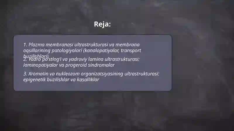 Eukariot hujayralarning ultrastrukturaviy tuzilishi. Hujayra umumiy organoidlari. Ushbu organellalarning patologiyasidan kelib chiqadigan kasalliklar. 2