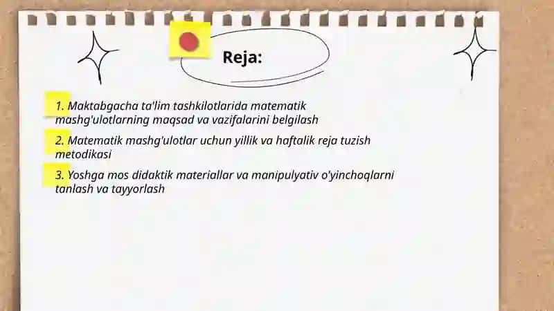 Maktabgacha ta'lim tashkilotlarida matematik mashg‘ulotlarni o'tkazish yuzasidan metodik ishlarni tashkil etish 2