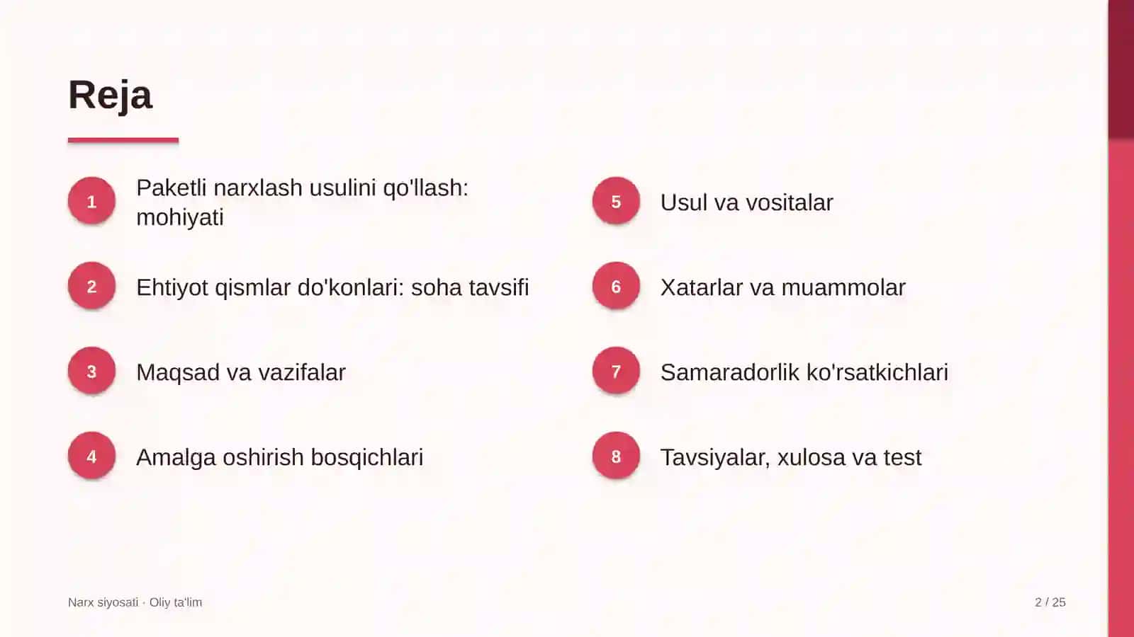 ehtiyot qismlar do'konlarida paketli narxlash usulini qo'llash 5726 2