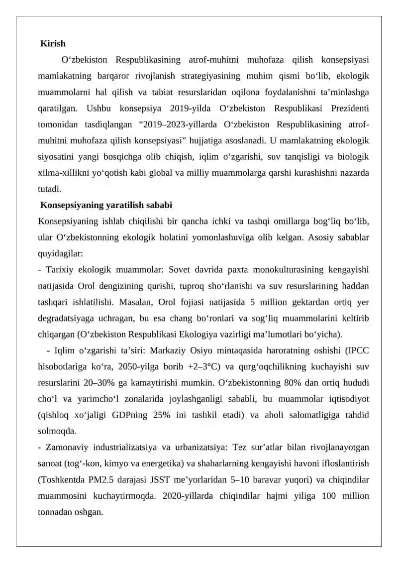 O‘zbekiston Respublikasining atrof muhitni muhofaza qilish konsepsiyasi 2