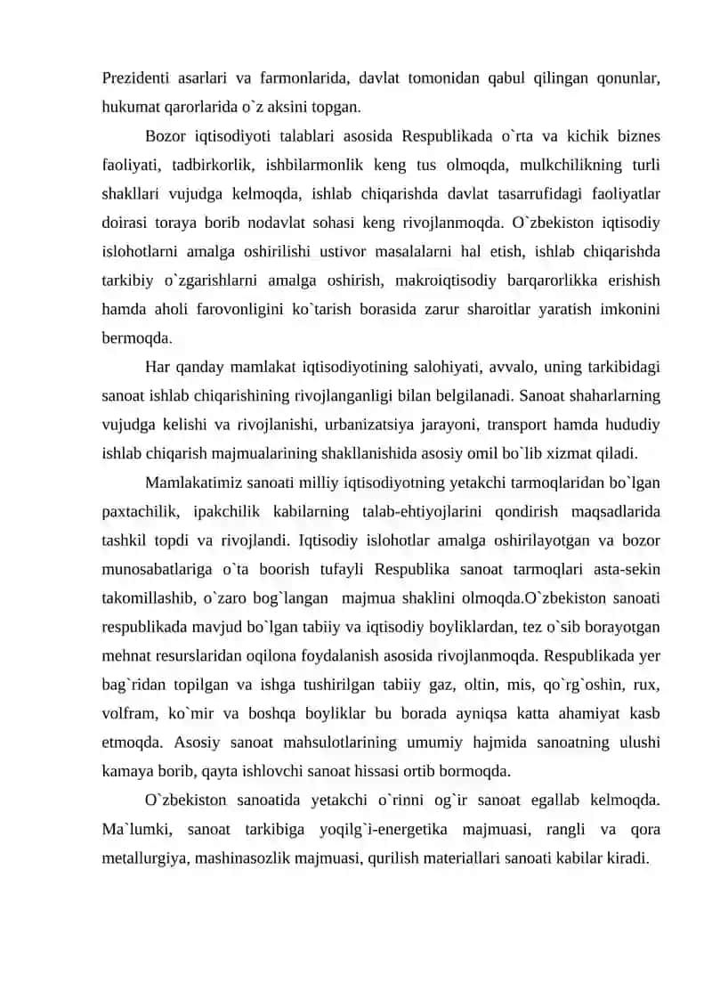 Qishloq xojaligi va sanoat sohasidagi o'zgarishlar 2