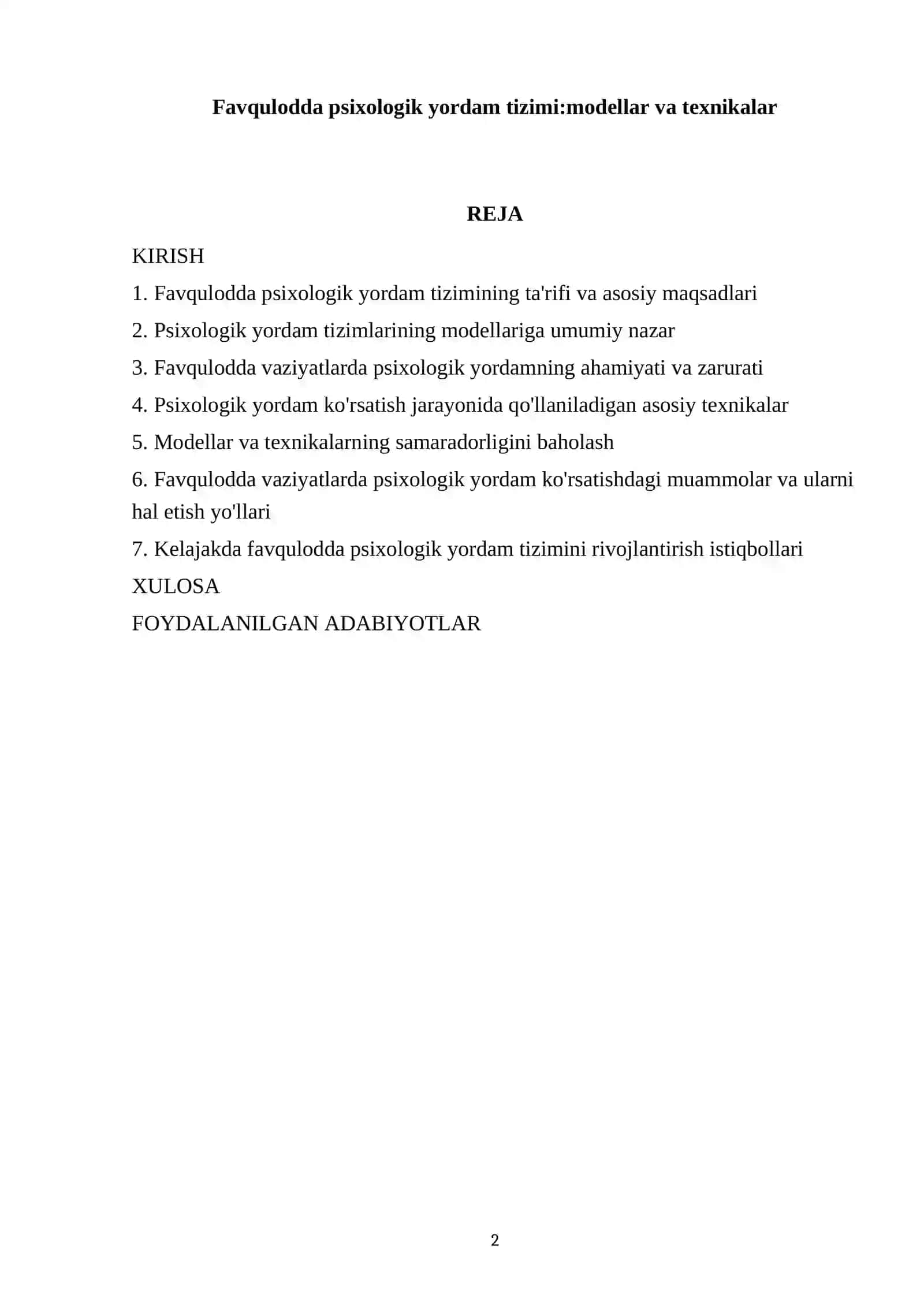 Favqulodda psixologik yordam tizimi: modellar va texnikalar 2