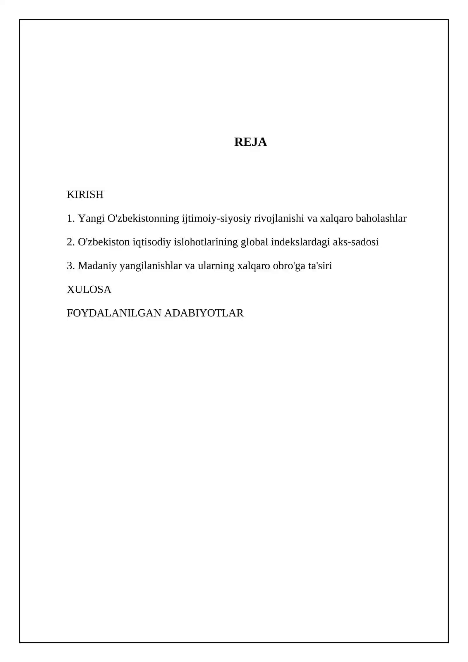 Yangi O'zbekiston ijtimoiy-siyosiy, iqtisodiy va madaniy hayotida ro'y berayotgan o'zgarishlarning xalqaro reyting va indekslarda aks etishi 2