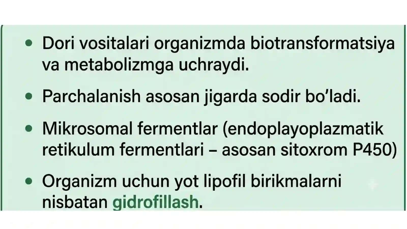 Dorilarning organizmda parchalanishi 2