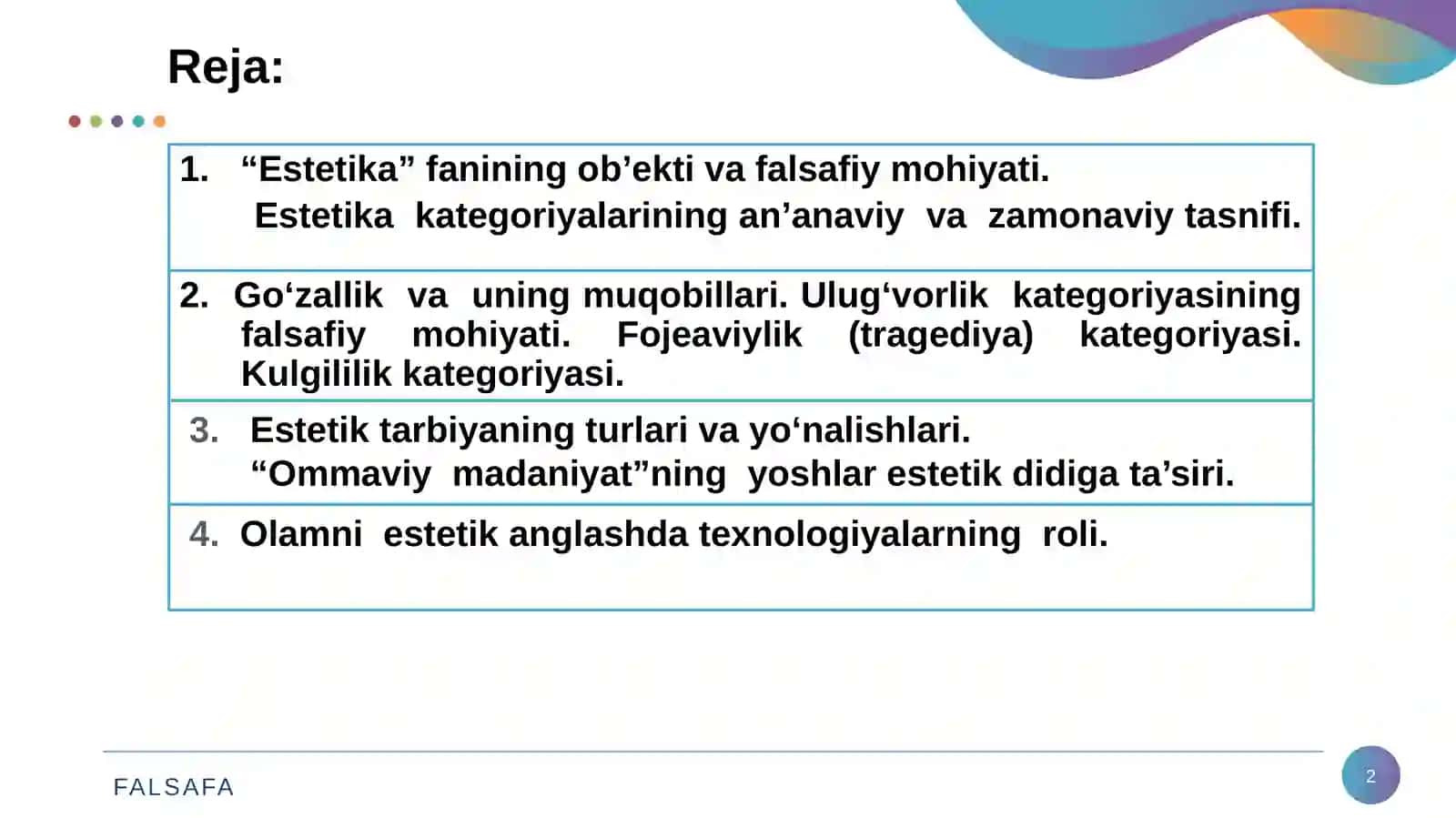 Nafosat falsafasi (Estetika) 2