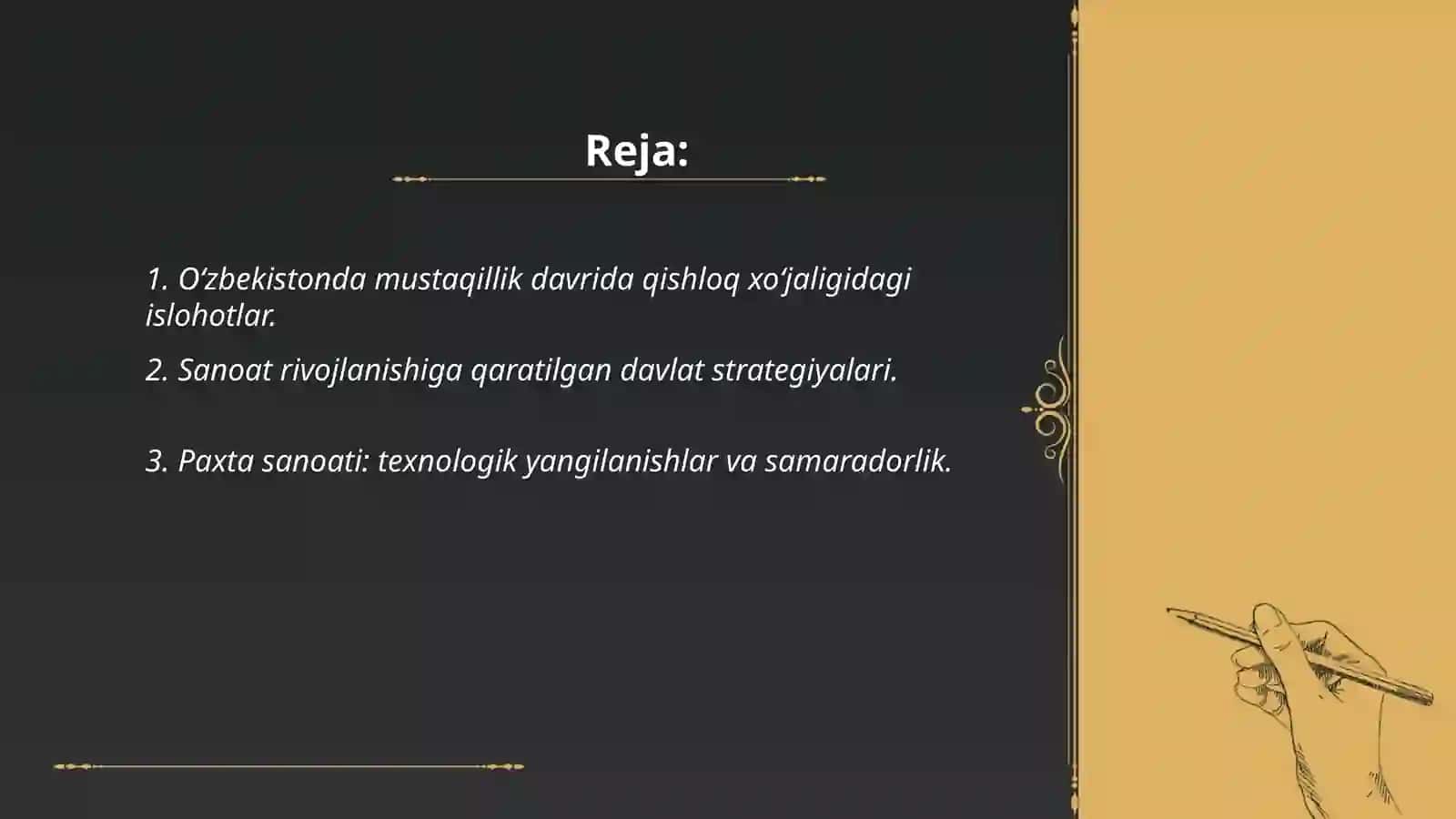 Oʻzbekistonda mustaqillik yillarida qishloq xo'jaligi va sanoat sohasidagi o'zgarishlar 2