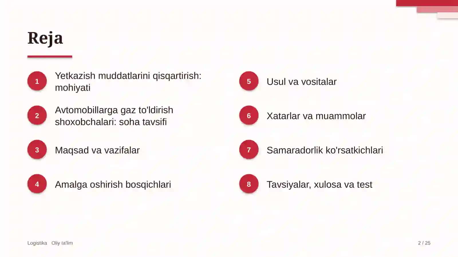 avtomobillarga gaz to'ldirish shoxobchalarida yetkazib berish muddatlarini qisqartirish 9391 2