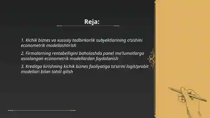 Kichik biznes va xususiy tadbirkorlik subyektlari faoliyatini tahlil qilishda ekonometrik modellaridan foydalanish 2