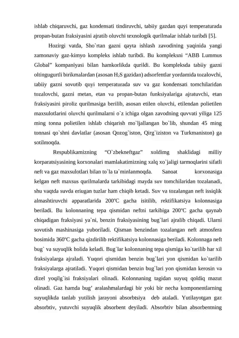 Gazni absorbsion tozalash jarayoni va qurilmalari bo`yicha adabiyotlar tahlili 2