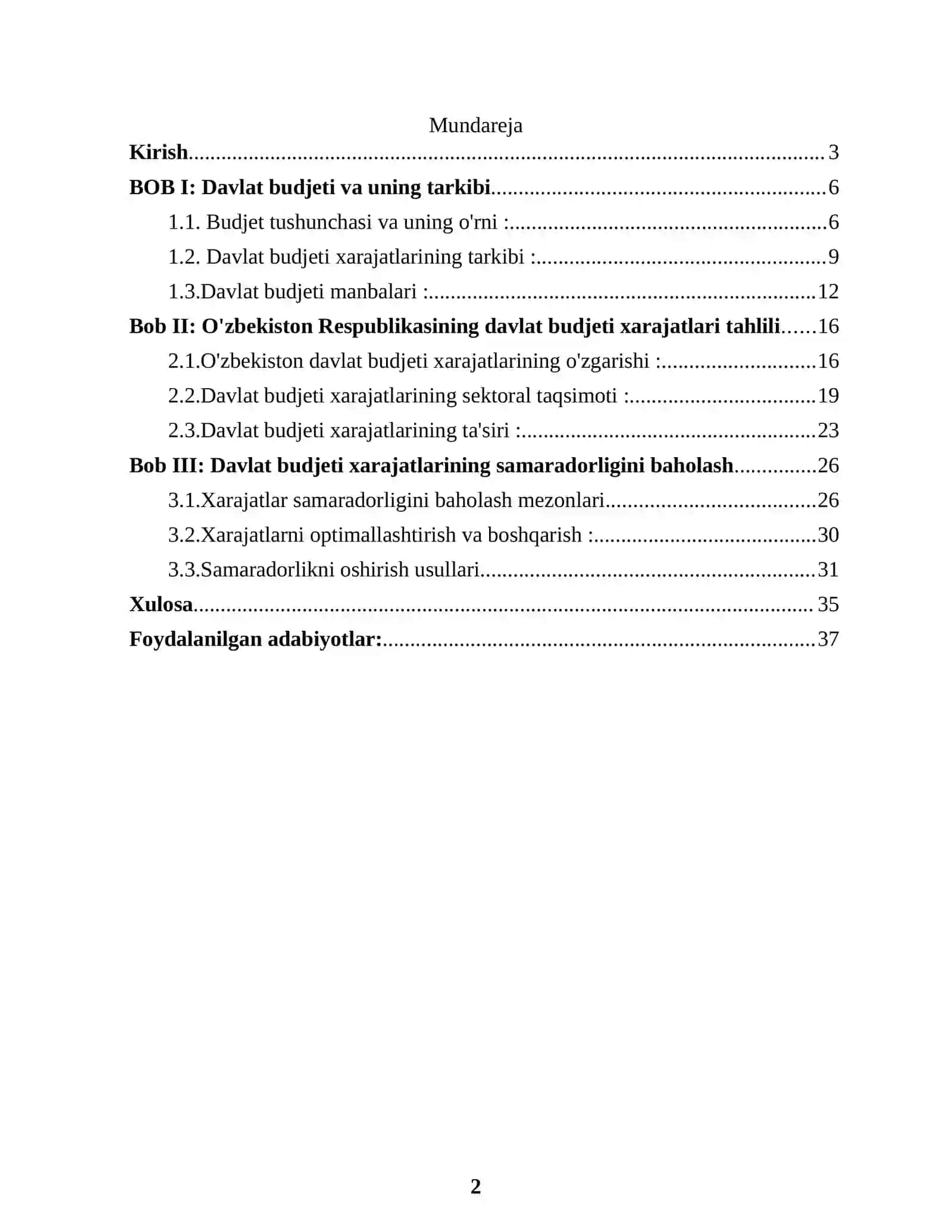 O‘ZBEKISTON RESPUBLIKASI DAVLAT BUDJETI XARAJATLARI TAHLILI 2