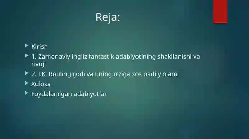 Zamonaviy ingliz fantastika adabiyoti J.K. Roulingi jodim solida. 2