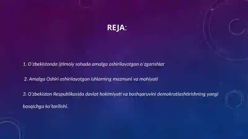 O`zbekistonda ijtimoiy sohada amalga oshirilayotgan o`zgarishlar 2