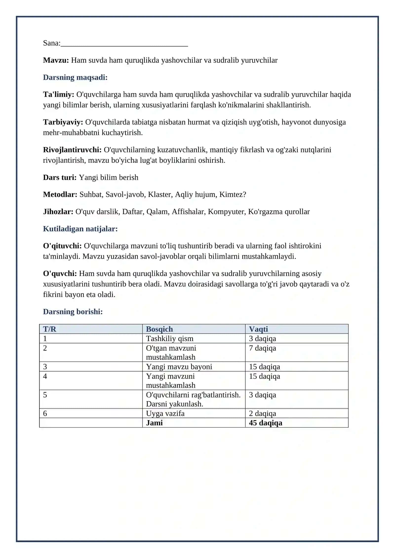 Lesson on Ham suvda ham quruqlikda yashovchilar va sudralib yuruvchilar 2