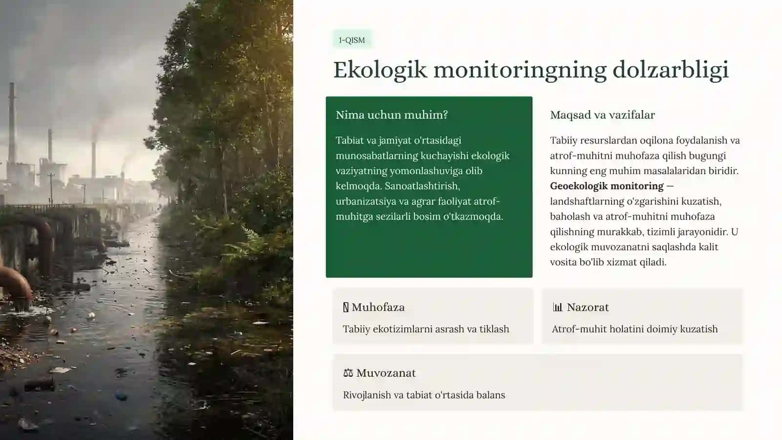 Ekologik monitoring va tabiiy resurslardan foydalanish:O'zbekistontajribasi 2