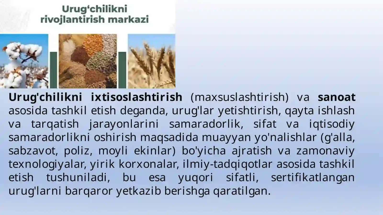 URUG’CHILIKNI IXTISOSLASHTIRISH VA UNI SANOAT ASOSIDA TASHKIL ETISH 2