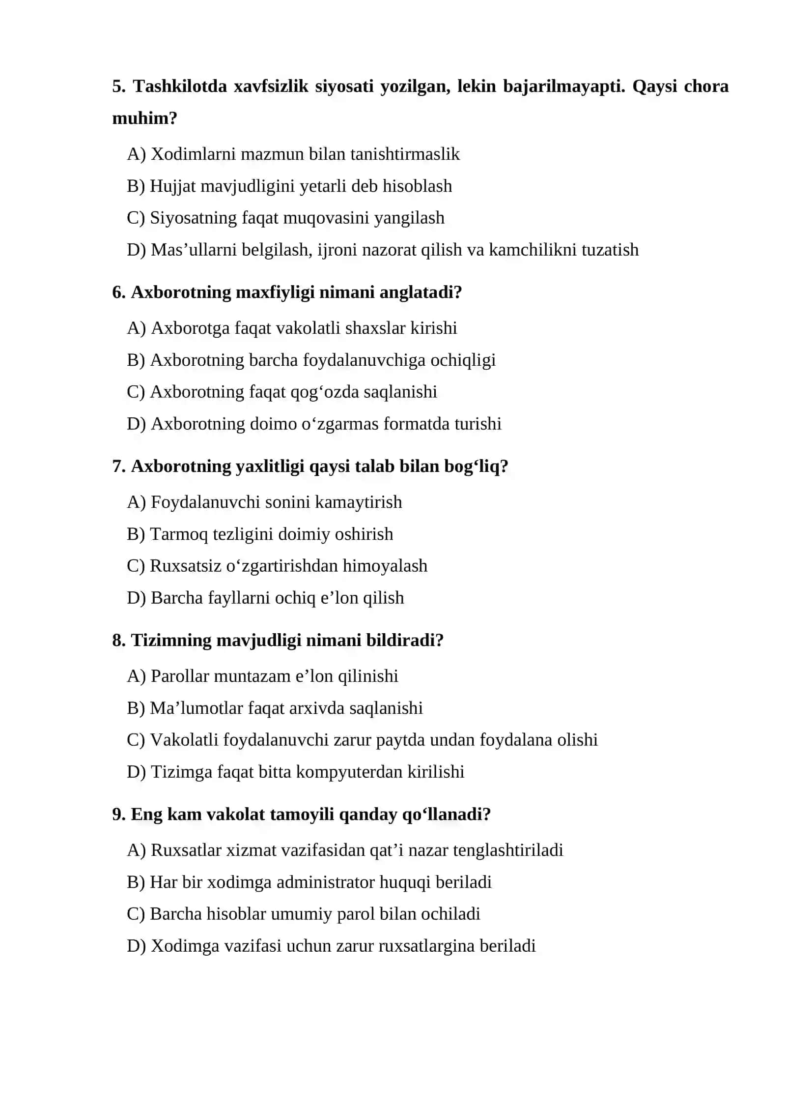 Kiberxavfsizlikning huquqiy va amaliy jihatlari — TEST. 2