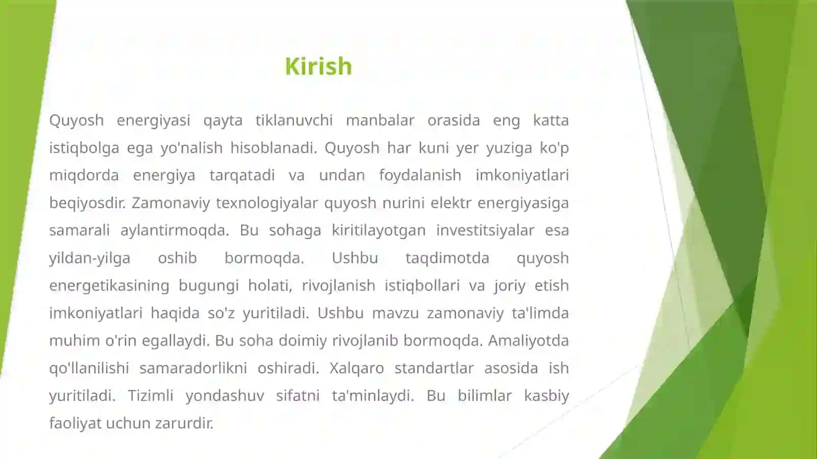 Quyosh energiyasining rivojlanish istiqbollari 2