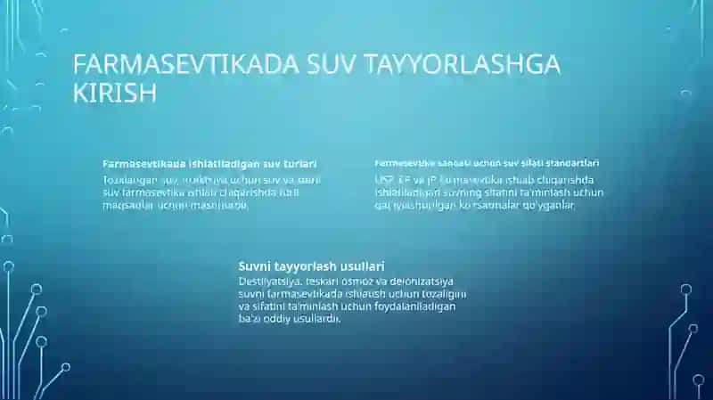 Farmasevtika sohasida qo'llaniladigan suvni tayorlash bosqichlari va to'zalash 2