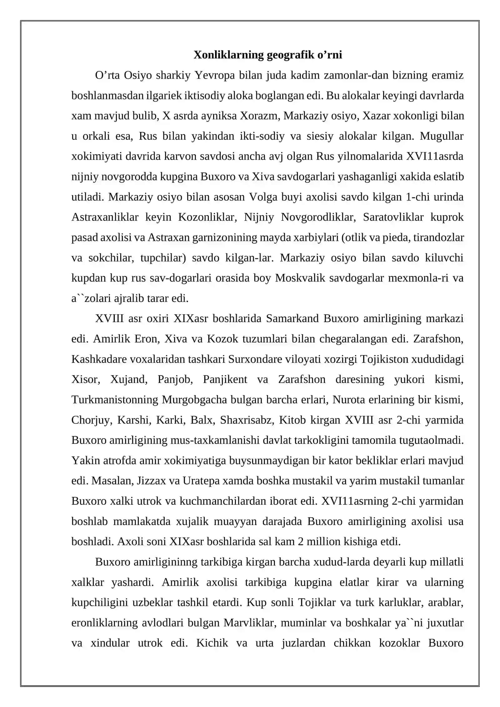O’rta Osiyo xonliklari tarixiy geografiyasi (XVIII asr ikkinchi yarmi-XIX asr birinchi yarmI) 2