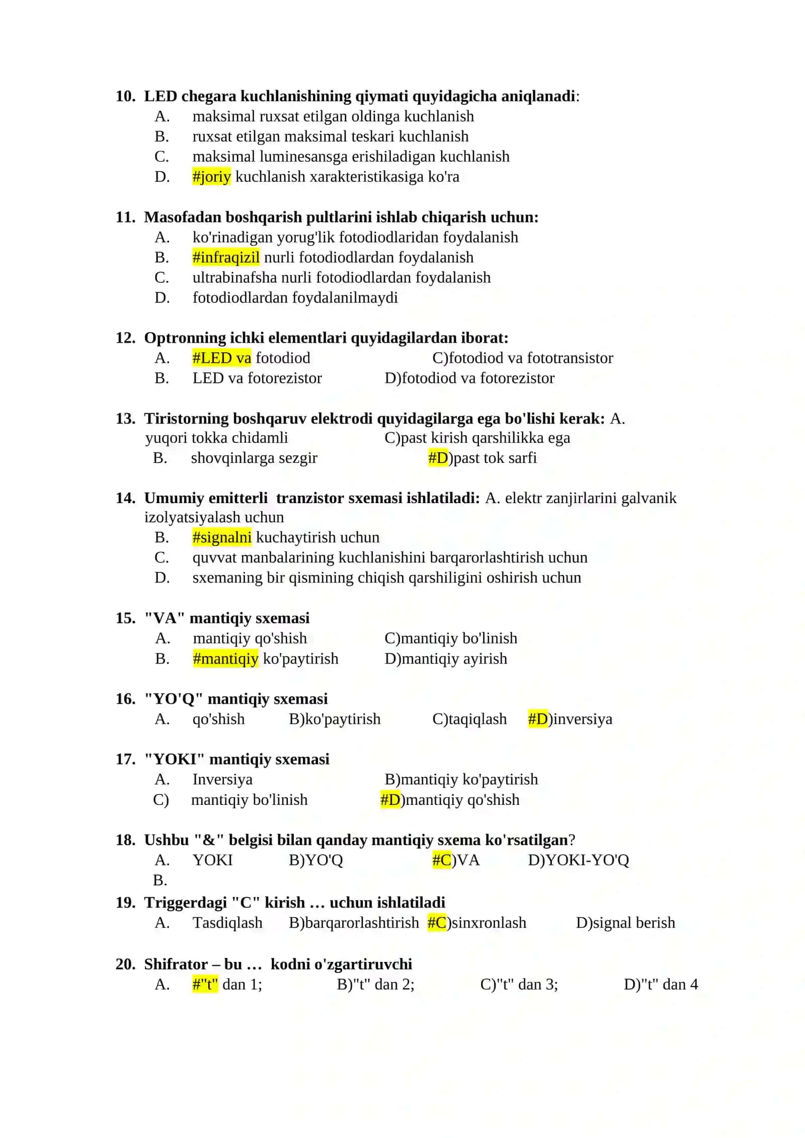 ELEKTRONIKA VA SXEMALAR FANIDAN IV-SEMESTR 2
