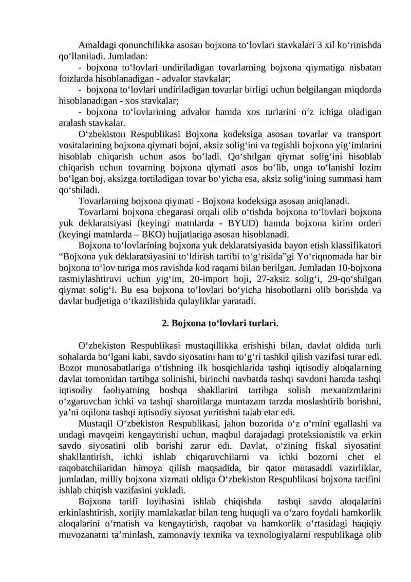 Bojxona to’lovlari 2
