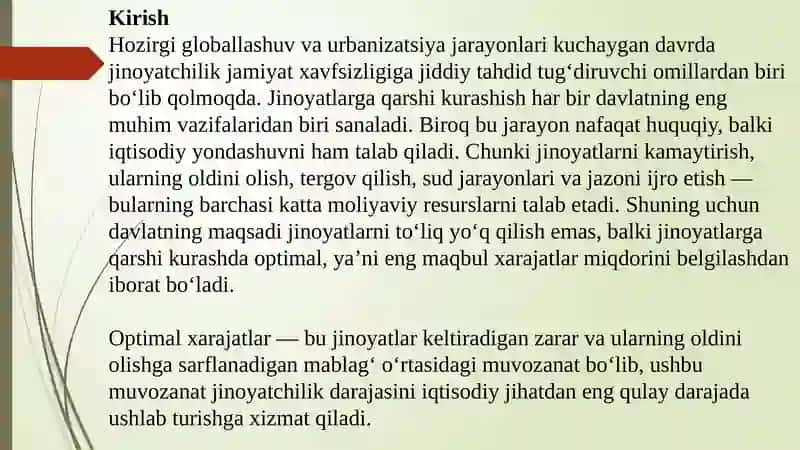 Jinoyatlarga qarshi kurashning optimal xarajatlari 2