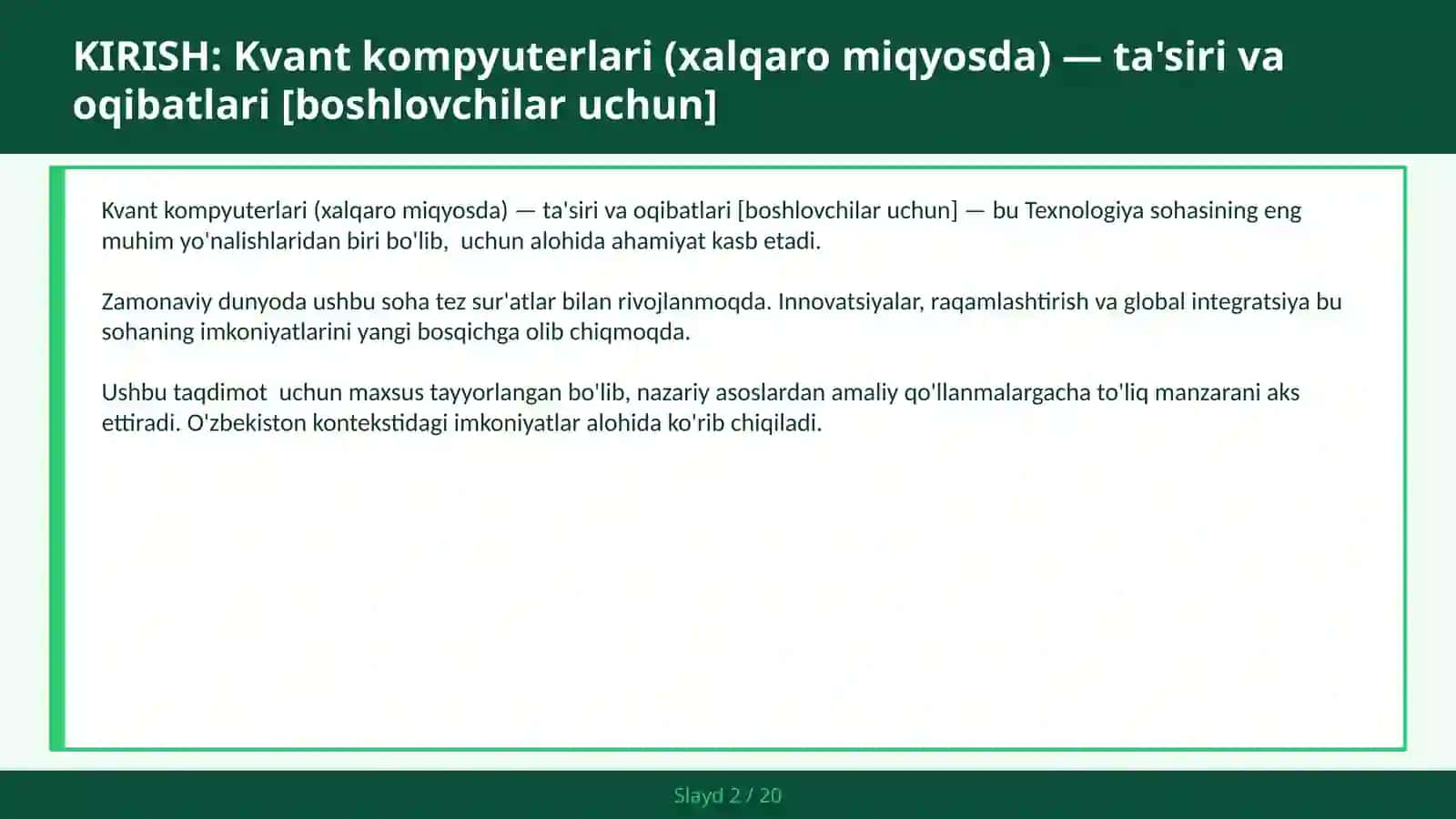 KVANT KOMPYUTERLARI (XALQARO MIQYOSDA) — TA'SIRI VA OQIBATLARI [BOSHLOVCHILAR UCHUN] 2