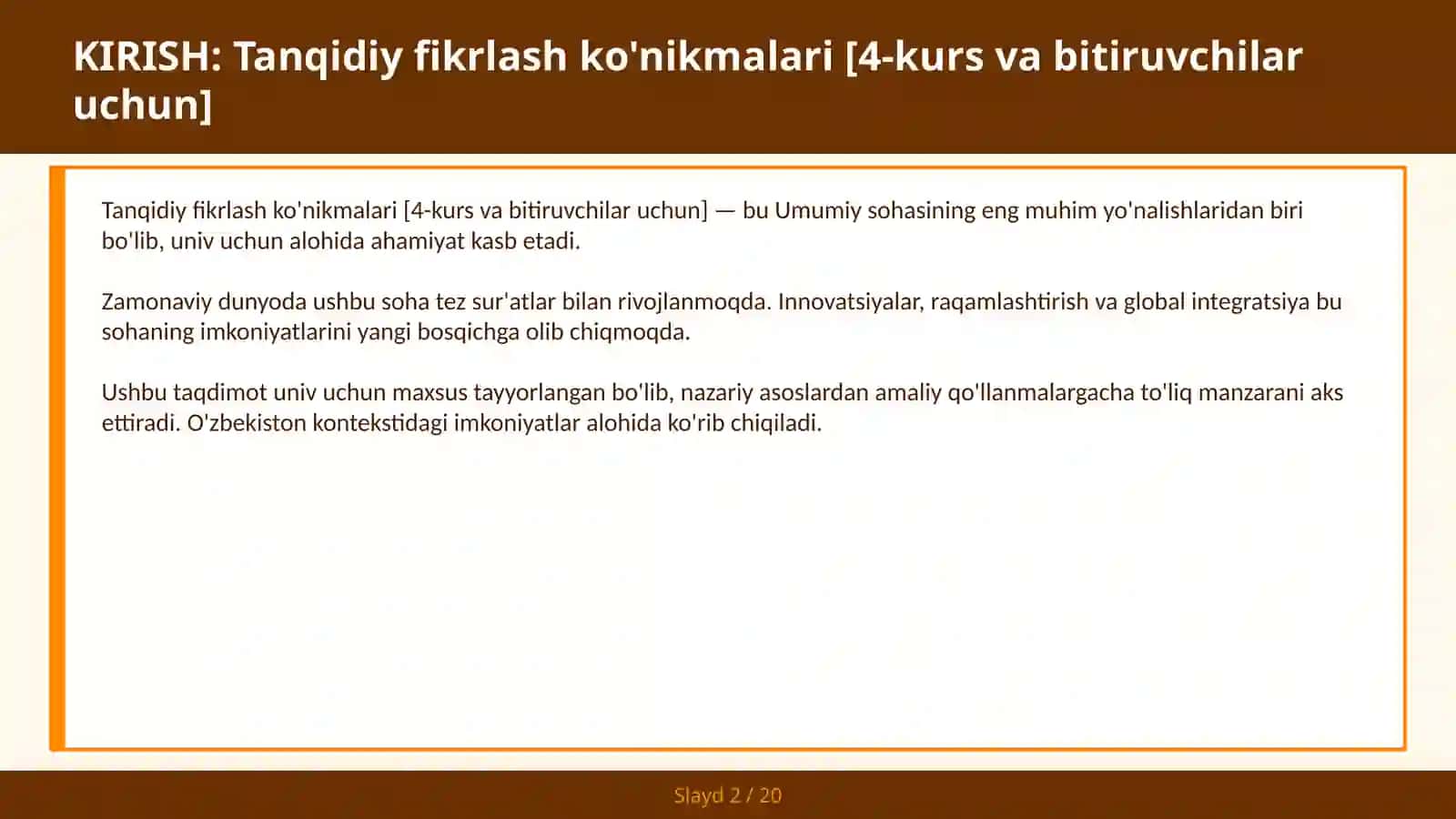 Tanqidiy fikrlash ko'nikmalari [4-kurs va bitiruvchilar uchun] 2