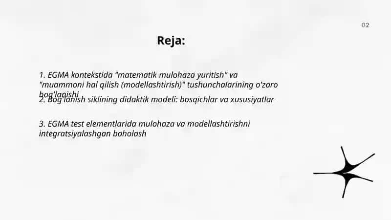 EGMA xalqaro baholash dasturida matematik mulohaza yuritish va muammoni hal qilish(modellashtirish)orasidagi bog'lanish sikli 2