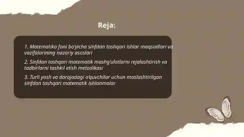 Matematika sinfdan tashqari ishlarni tashkil etish metodikasi 2
