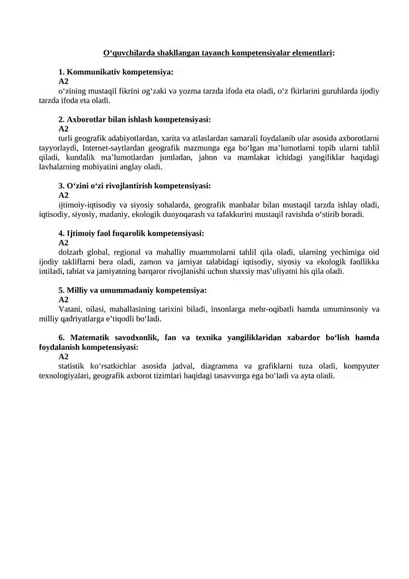 O‘quvchilarda geografiya faniga oid umumiy kompetensiyalar 2