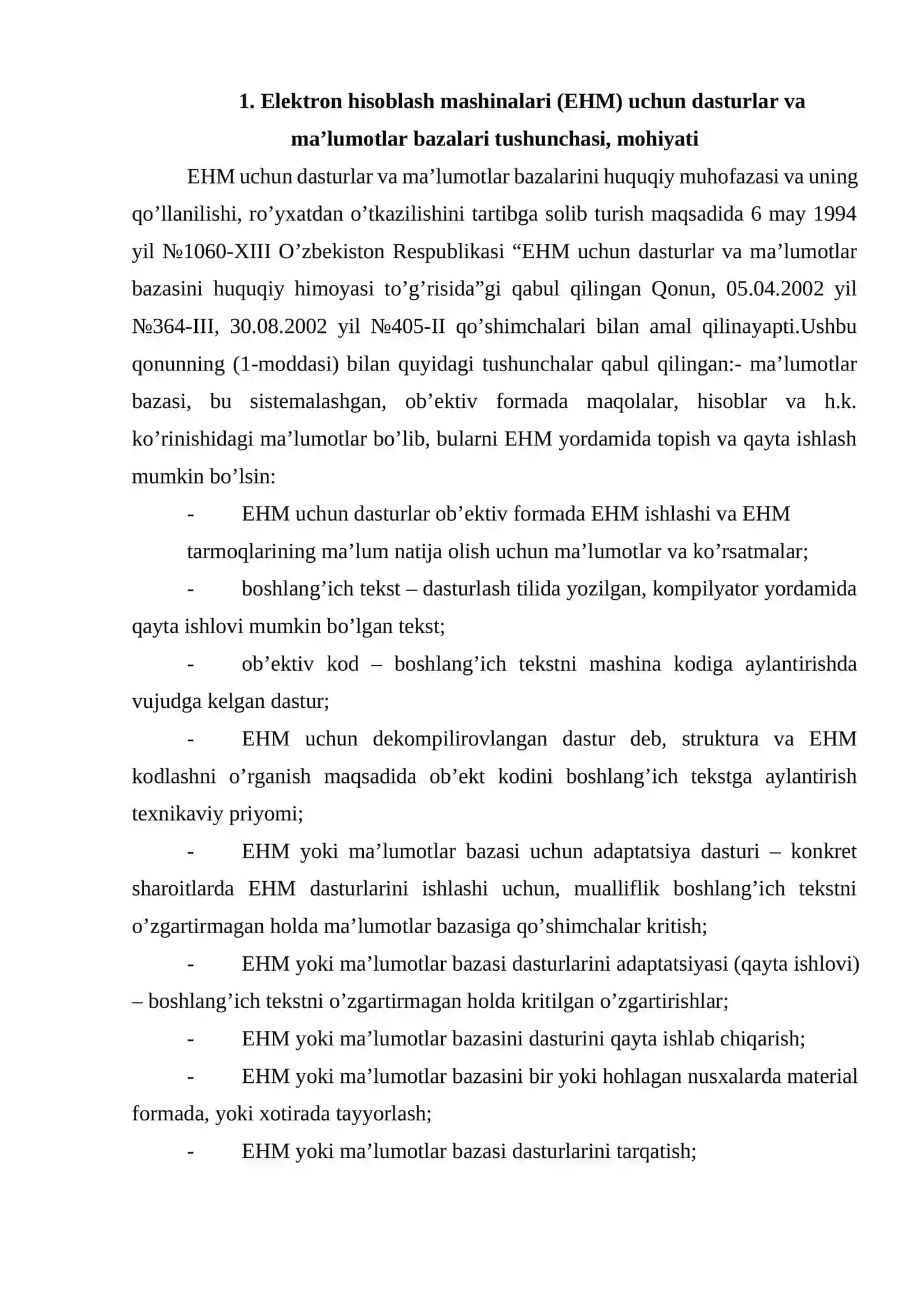Elektron hisoblash mashinalari (EHM) uchun dasturlar va ma’lumotlar bazalari tushunchasi, mohiyati 2