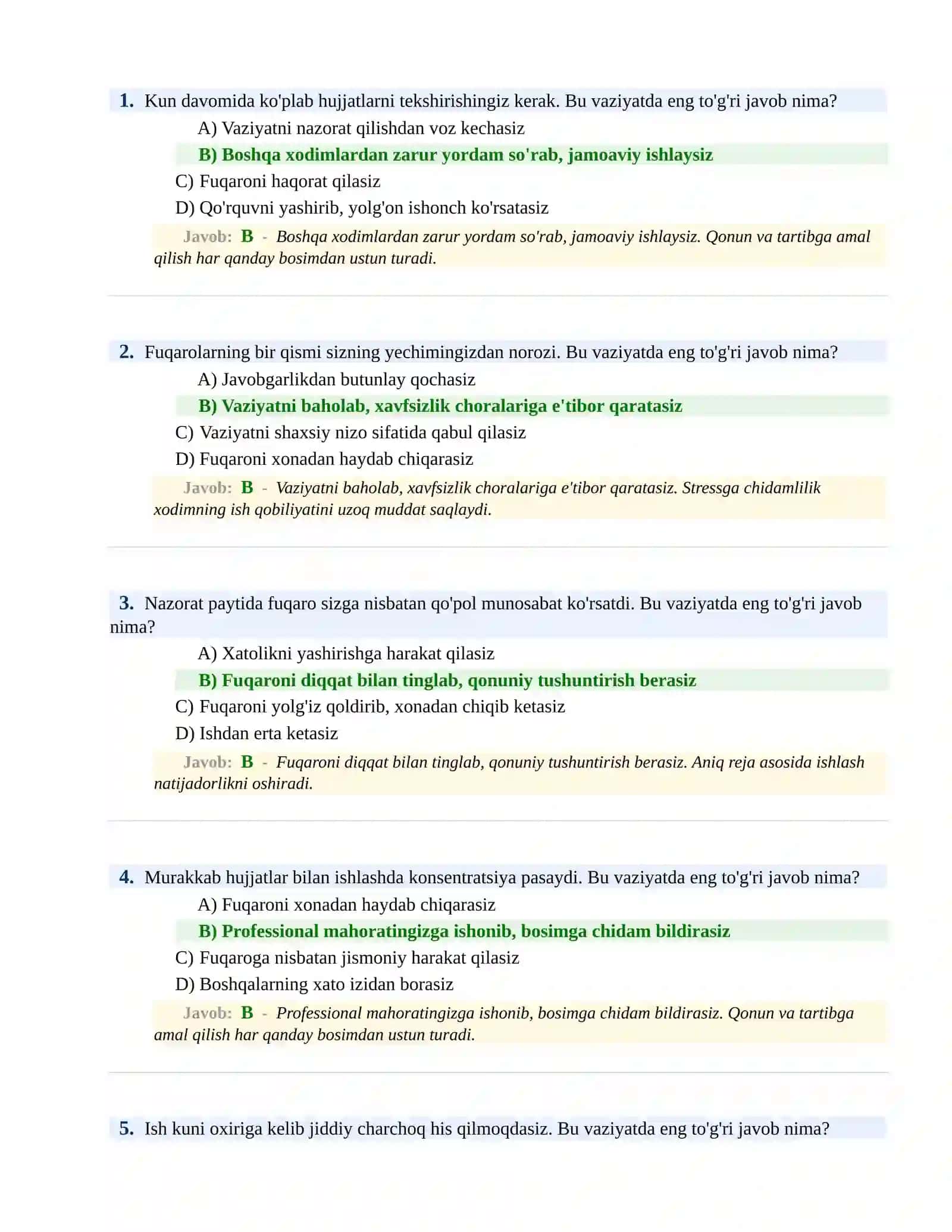 BOJXONA XIZMATIGA ISHGA KIRISH PSIXOLOGIK SINOV Testlari 2