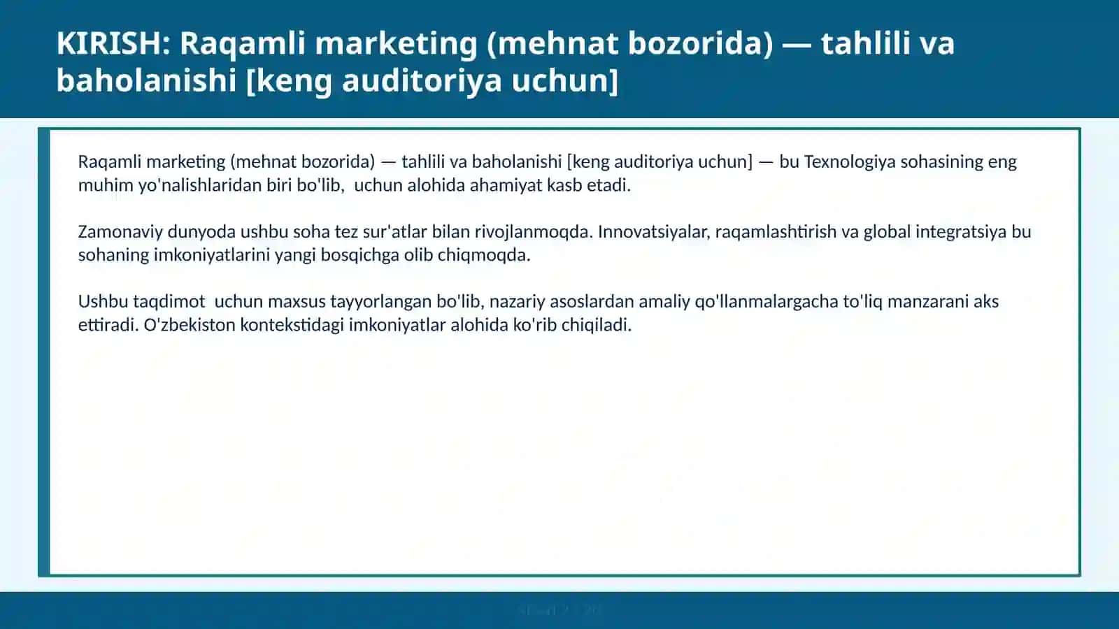 Raqamli marketing (mehnat bozorida) — tahlili va baholanishi [keng auditoriya uchun] 2