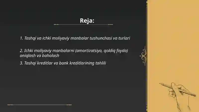 Tashqi va ichki moliyaviy manbalari tahlil qilish 2