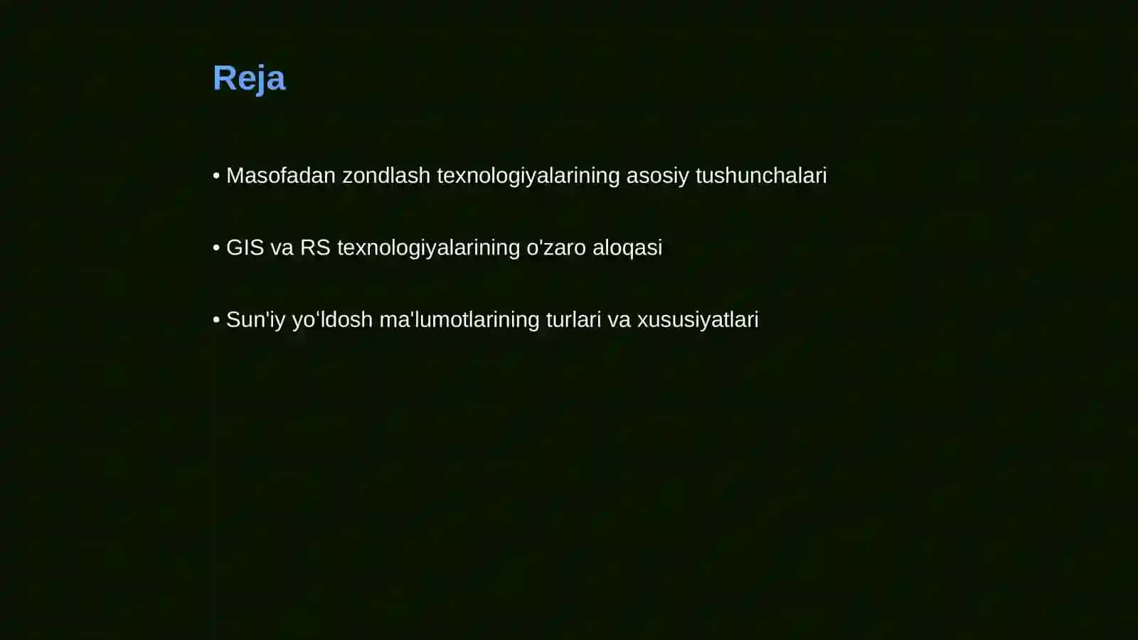Masofadan zondlash (GIS va RS) texnalogiyalari 2