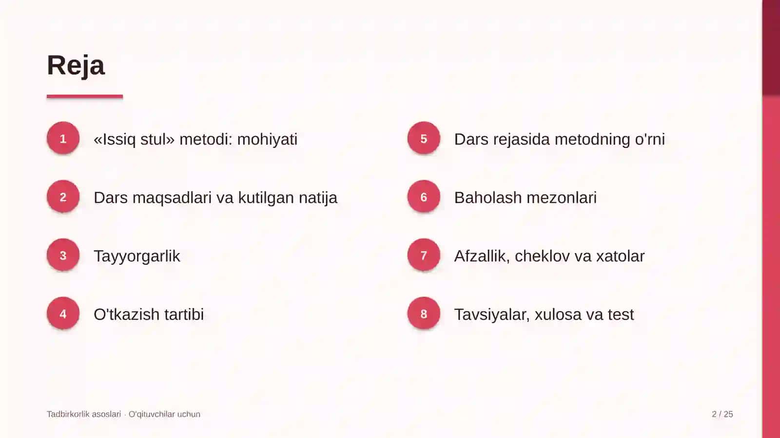 tadbirkorlik asoslari darslarida issiq stul metodidan foydalanish 9265 2